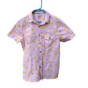 Sovereign Code Button Down Shirt Medium Pink Lemons Yellow Spring Fun Summer